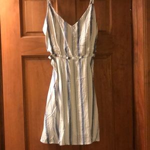 White sun dress w/ blue stripes